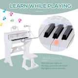 learn while playing this Montessori 37 Keys Mini Grand Piano & Stool with Microphone in White 