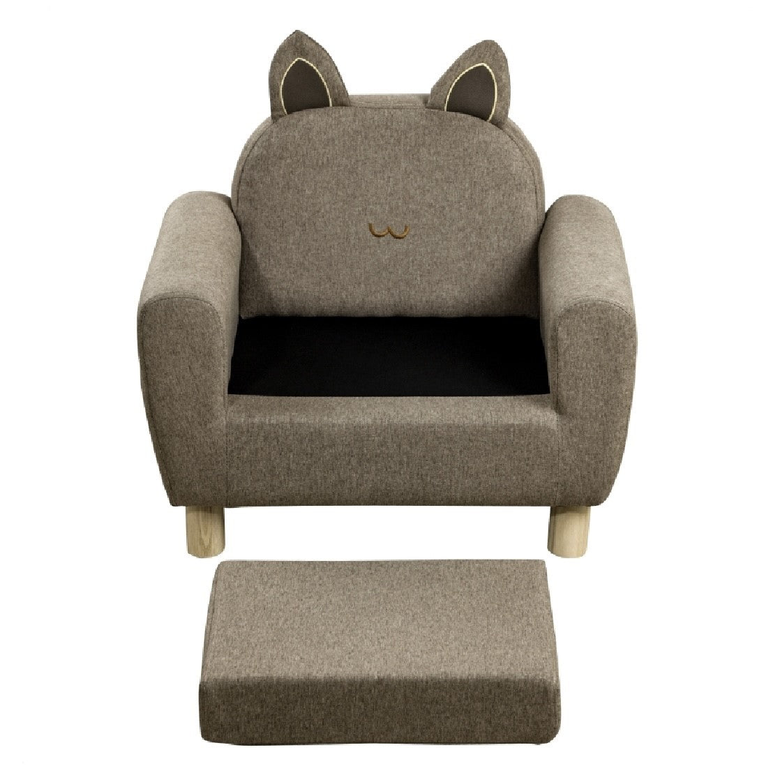 Children s Cat Design Deluxe Single Armchair Linen Look Biscuit Beige 3 8 Years