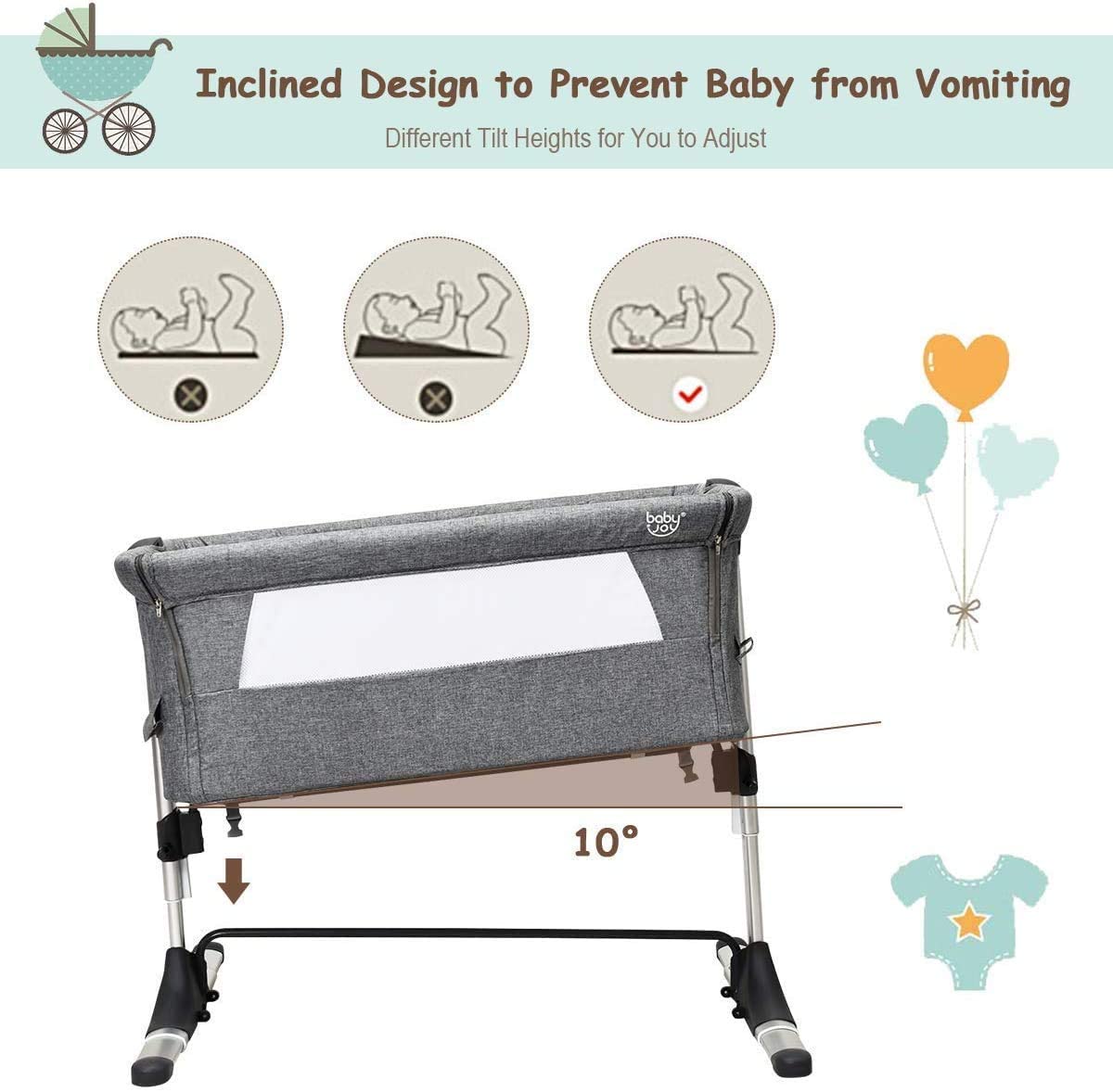 Adjustable Height Next to Me Baby Crib Travel Cot Warm Grey www.littlehelper