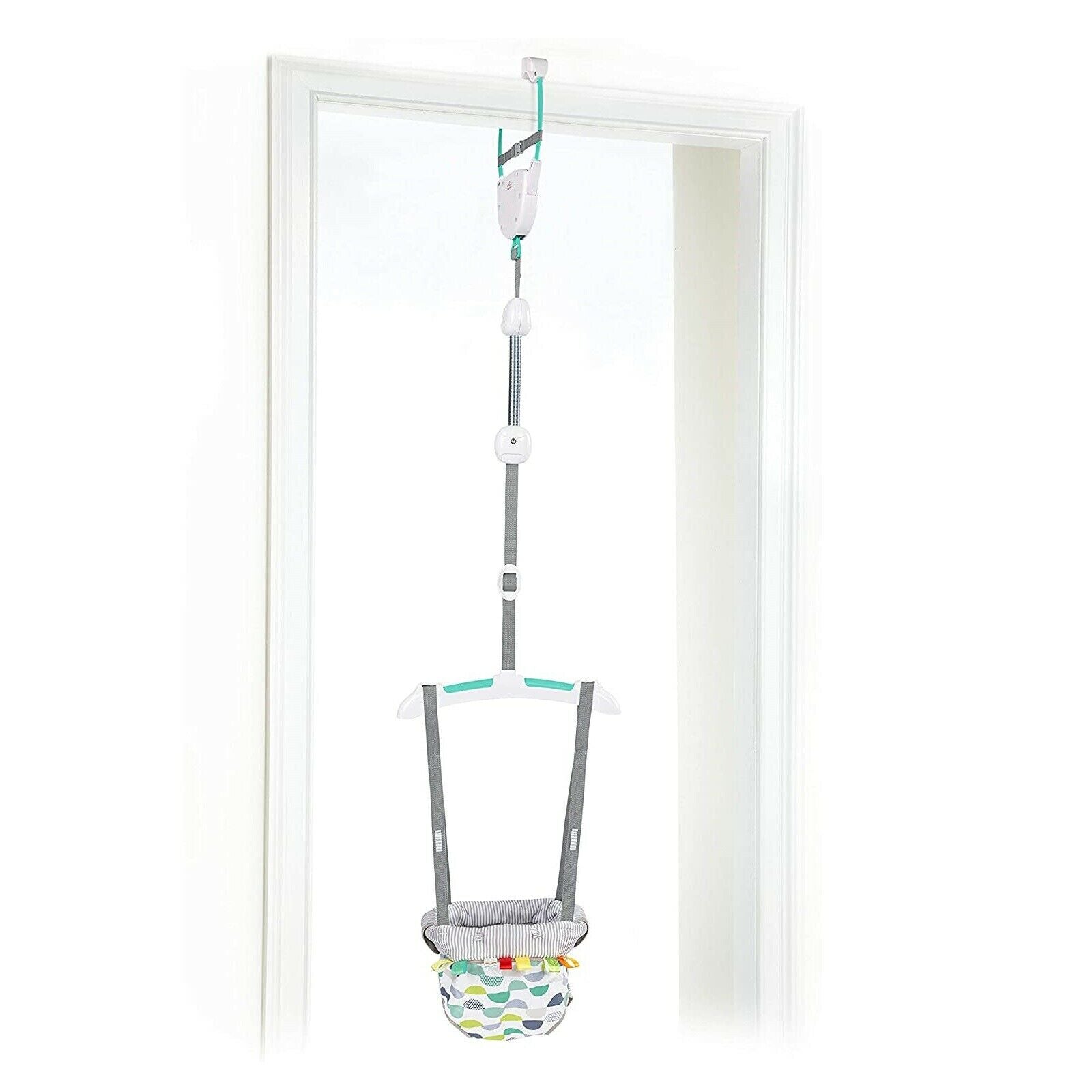 Spine Supporting Secure Baby Door Bouncer Swing Seat with Tactile Taggies Multi coloured 6 12 months