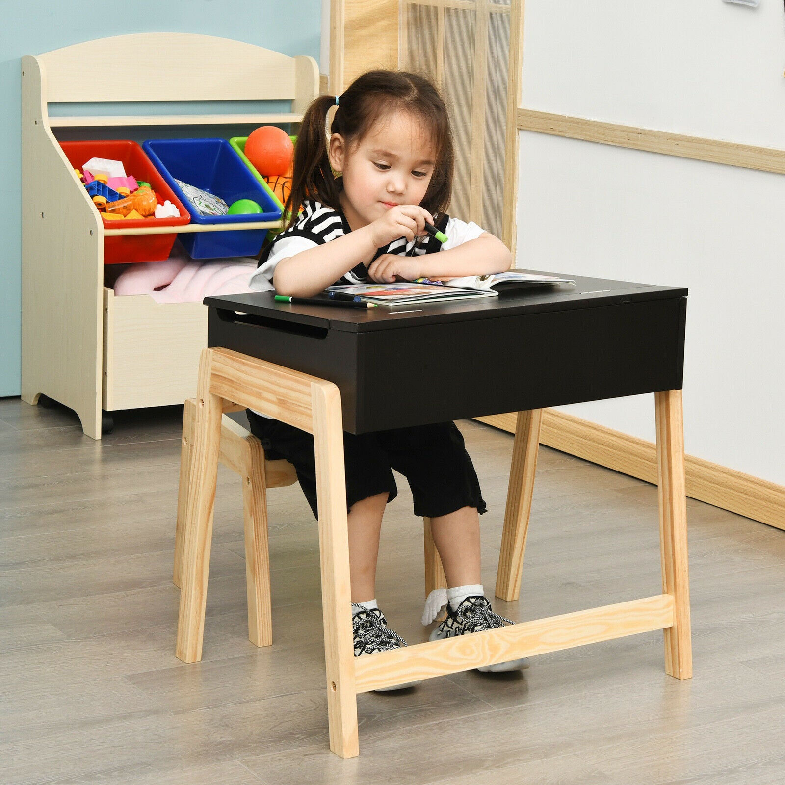 Childrens Desk and Chair Set Homework Desk Black Natural Finish 3 years