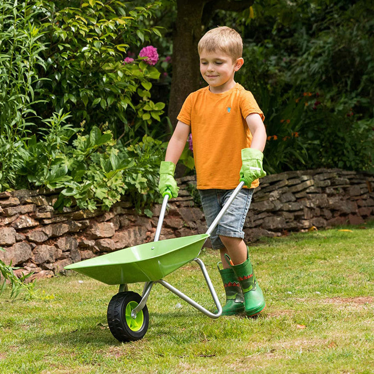 Montessori Kids Stainless Steel Non Rust Wheelbarrow Lime Green www.littlehelper