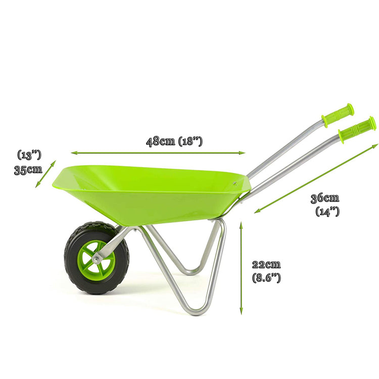 Montessori Kids Stainless Steel Non Rust Wheelbarrow Lime Green www.littlehelper