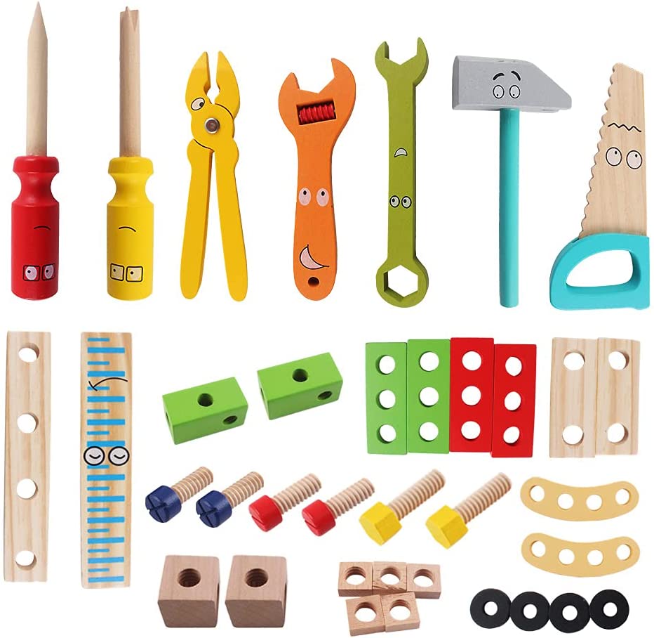 Montessori 37 Piece Tool Set for Kids Kids Toolbench Wooden Toy