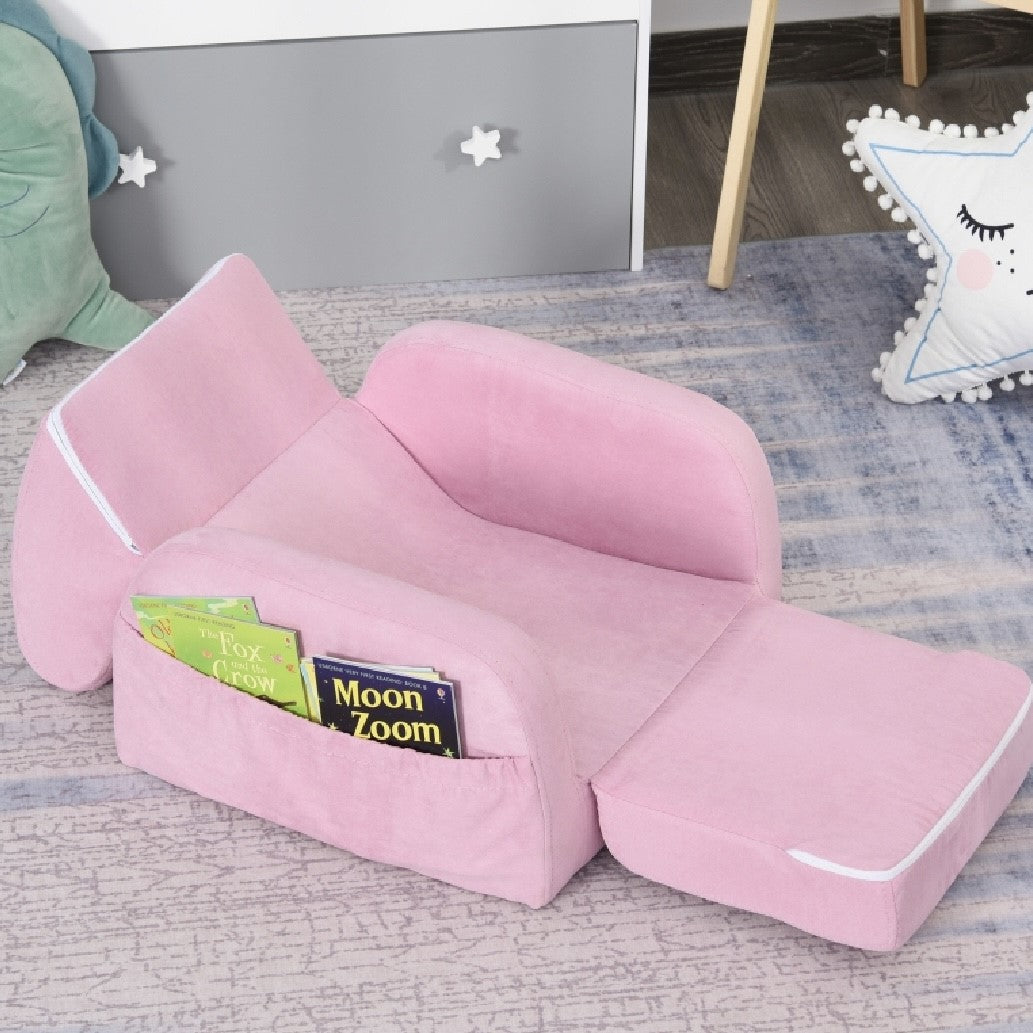 Kids 3 in 1 Super Soft Armchair Lounger and Sofa Bed Pink 3 5 Years