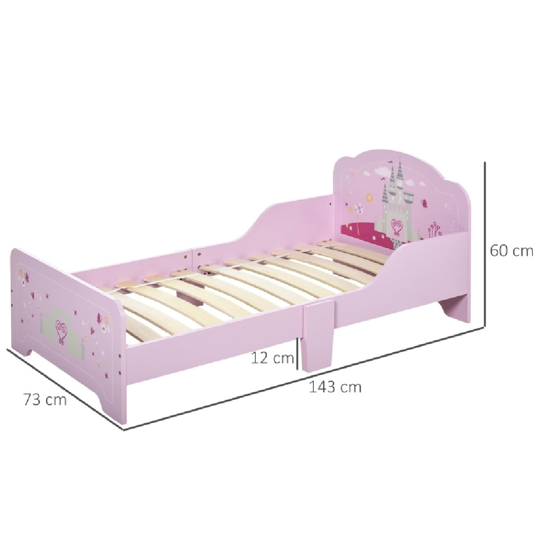 Princess Castle Kids Bed with Side Rails Pink Girls Toddler Bed 60H x 143L x 73Wcm 3 6 years