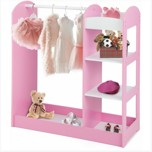 Montessori Dress Up & Clothes Rail | 4 Shelves with Mirror & Storage | Pink or White | 1m High