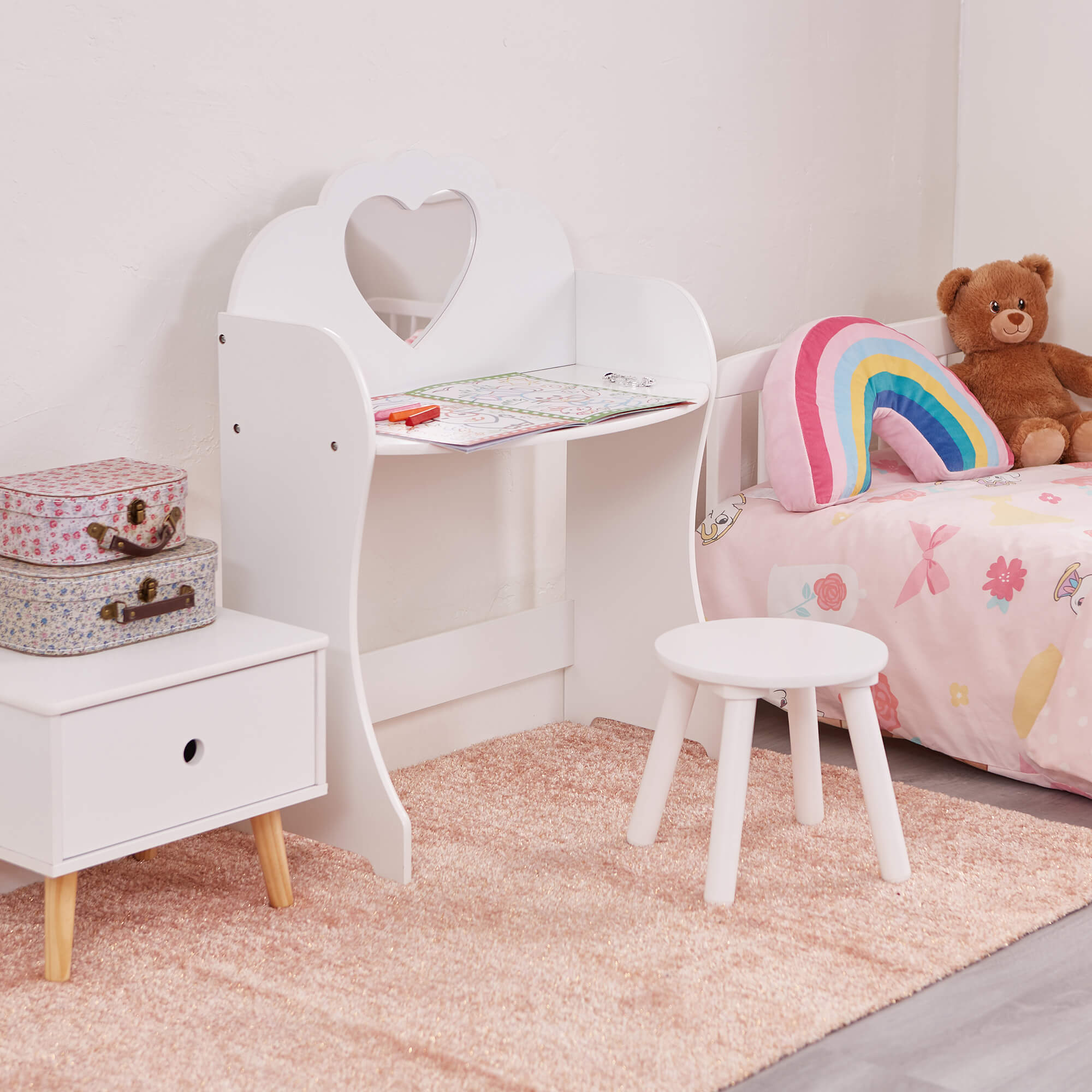 Childrens white wooden dressing table best sale