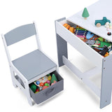 3-in-1 Table & Chairs | Reversible Top | Blackboard | Whiteboard Grey with Storage Drawers