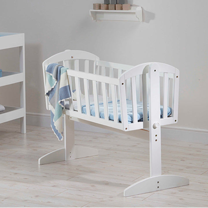 Deluxe Newborn Swinging Hi Quality Eco Conscious Wood Crib White www.littlehelper