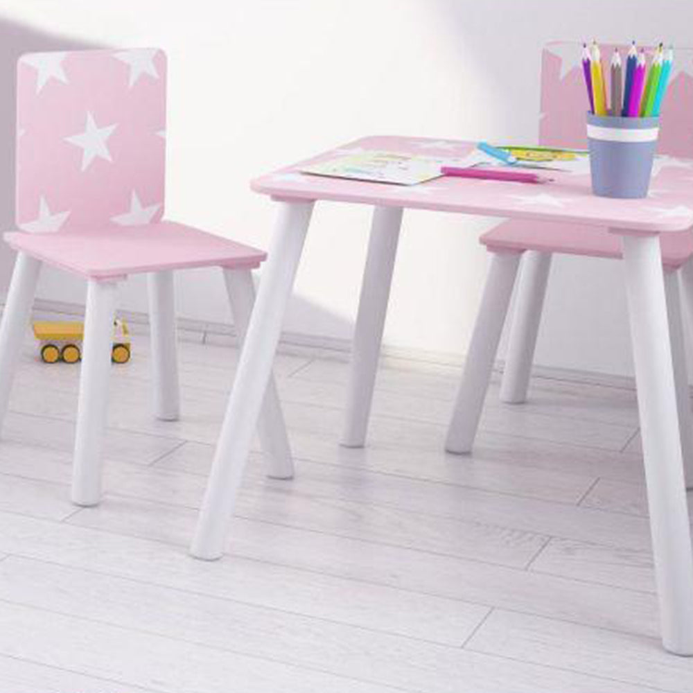 Kids Wooden Table and Chairs Set Shooting Stars Candy Pink White