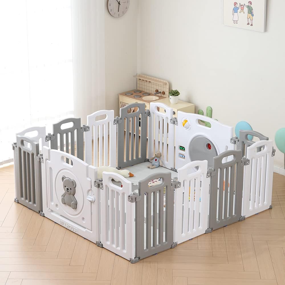 Baby Care high quality baby play pen ( grey / white ) USED