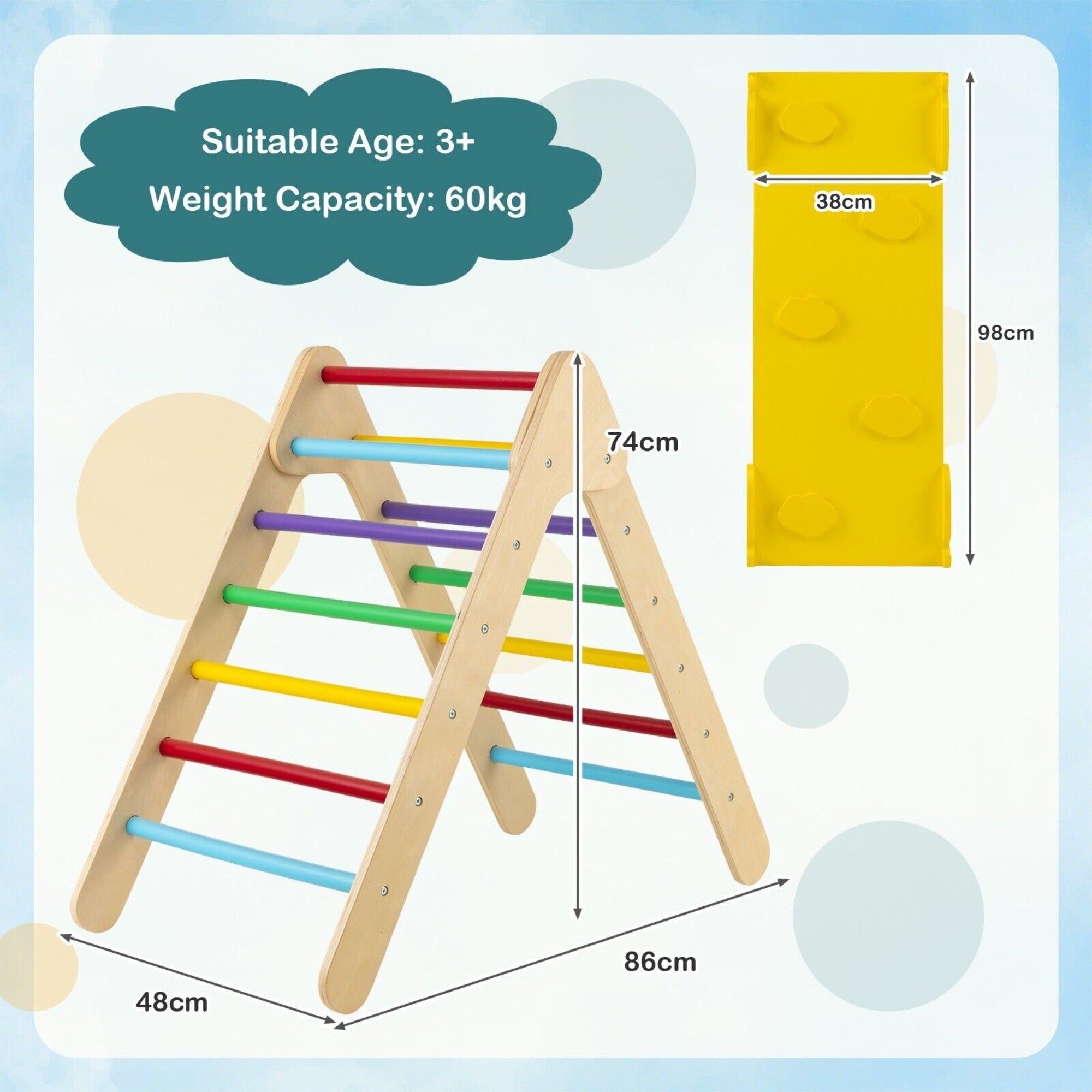 3-in-1 キッズ モンテッソーリ ピクラー トライアングル、スライド、クライミング ランプ – www.littlehelper.co.uk