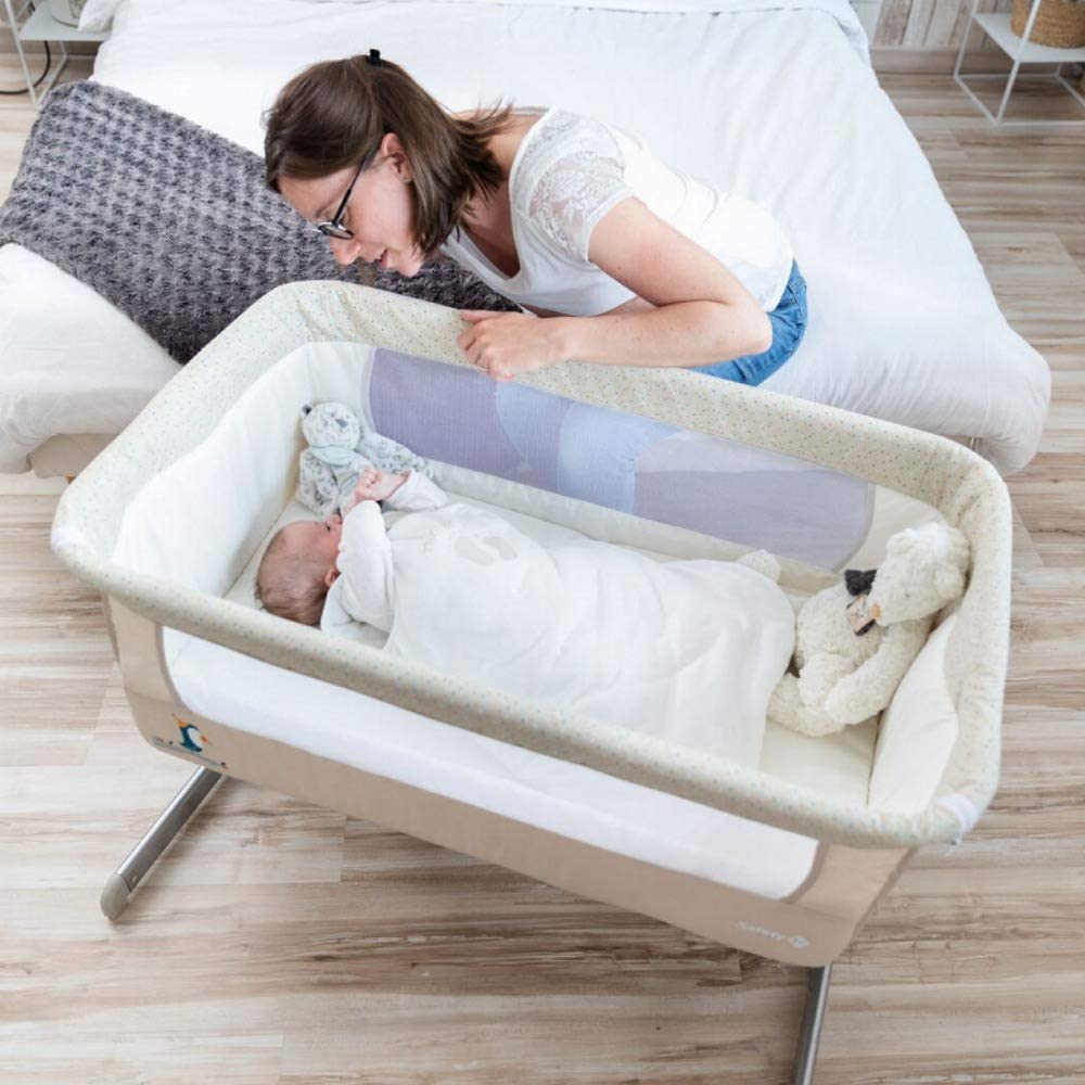 Adjustable Height Next to Me Baby Crib with Mattress Soft Grey www.littlehelper